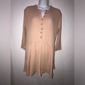 FP Beach (Size X-Small) Women’s Blossom Henley T-Shirt Ribbed Mini Dress, Pink